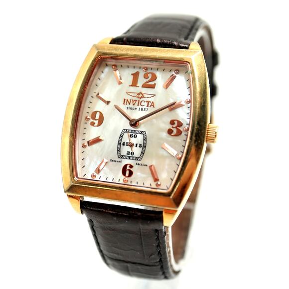 Invicta Swiss Sapphire MOP Slim 35mm Watch Black Leather Model 2916 New Battery